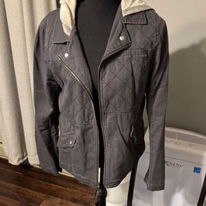 Express Quilted Hooded Utility Jacket in Charcoal